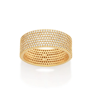 Anillo de Eternidad, Chapado en Oro Real de 18K, Micro Pavé de Diamantes, Piedra Redonda, Estilo Glamuroso, Joyería de Boda Unisex - Product Image 1
