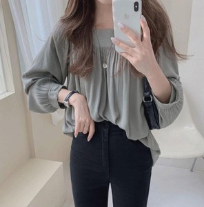 Blouse pull-over élégante et simple à manches longues et col carré en dentelle coréenne vintage pour femme – Vente en gros - Product Image 3