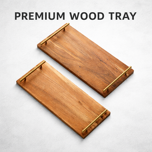 Minimalist Eco-Friendly Acacia Wood Rectangle <b>Serving</b> Tray | Contemporary Nordic Dinnerware | Camping Food Tray <b>Set</b> Premium Uses - Product Image 2