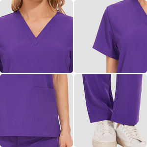 High Quality 100% Cotton Jersey V-neck Hospital Modest Medical <b>Doctor</b> Scrub Uniform <b>Sets</b> Nursing Scrubs Soft - Product Image 6