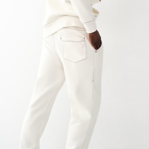 Men's White Cotton Sweatpants Elastic Waist Casual Joggers Side Pockets Lightweight Knitted Breathable Eco-Friendly Worsted - Product Image 4