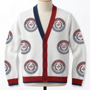 Custom Greek Apparel Sorority Fraternity Cotton Acrylic Knitted <b>Cardigan</b> <b>Sweater</b> Jacquard Computer Knitted Logo Varsity Jacket - Product Image 1