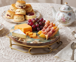 Premium Round Cake <b>Stand</b> With Floral <b>Bird</b> Design Gold Metal Base Handmade Decorative Dessert Holder - Product Image 3