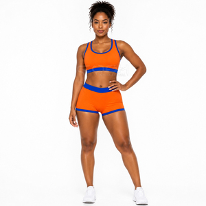 Ensemble de yoga Cosh International Sorority Sisterhood orange et bleu contrastant, haut court dos nageur et short taille haute respirant - Product Image 3