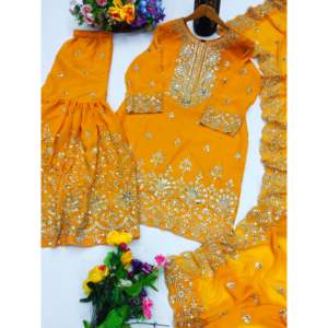 Traje de fiesta de diseñador para mujer, conjunto de traje Sharara, secuencia bordada, trabajo - Product Image 1