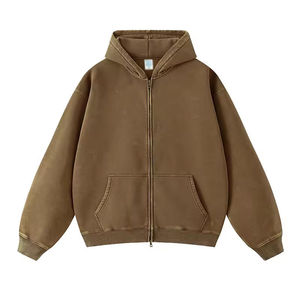 Solid Colour Oversized Cotton Full Zip Men Hoodie Factory Manufactured Hooded French Terry Sweatshirt Casual Style Winter Wear - Product Image 3