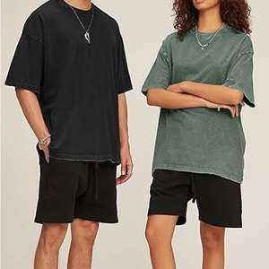T-shirts Oversize Homme Effet Délavé Unisexe Coupe Ample Manches Courtes Décontracté Streetwear Basique Confortable Vintage - Product Image 3