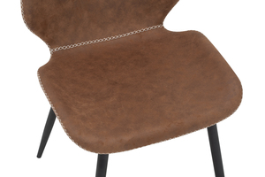 Chaise de salle à manger industrielle vintage en cuir PU marron avec surpiqûres décoratives blanches, chaise d'appoint sans accoudoirs de style moderne du milieu du siècle - Product Image 4