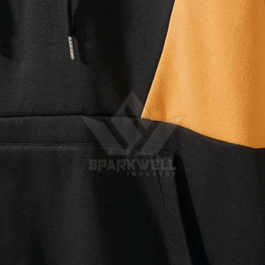 Men's Black <b>Orange</b> Eco-Friendly Polyester Slim Fit <b>Fleece</b> Pullover Hooded Sweatshirt with Front Pocket Autumn Casual Wear - Product Image 5