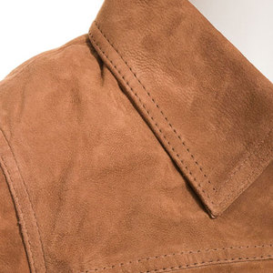 Women's Brown Suede <b>Trucker</b> <b>Jacket</b> Full Sleeve Turn-down Collar Button Closure Autumn Wear - Product Image 3