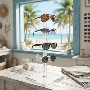 Modern Multi-Tier Removable Acrylic Sunglass & Eyewear <b>Display</b> Stand with Transparent <b>Shelves</b> for Retail Store Counter-Top Use - Product Image 3