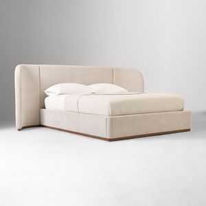 เตียงนอนทันสมัยขนาดคิงไซส์ เตียงคู่ โครงไม้หุ้มผ้า พร้อมหัวเตียงแบบมีปีก - Product Image 6