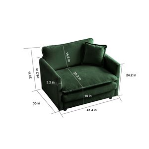 Comoda Poltrona Singola in Tessuto Ciniglia Verde, Sedia Imbottita Profonda per Soggiorno con 1 Cuscino Decorativo - Product Image 5