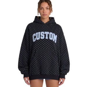 Sweat-shirt oversize pour femme à manches longues en coton tricoté, délavé à l'acide, séchage rapide, respirant, pour l'hiver, avec imprimé lettre sur le devant - Product Image 1