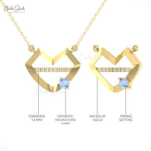 Vendeur Vérifié Collier Cocktail en Pierre de Lune Arc-en-ciel Naturelle Ronde de 4 mm, Or Massif 14 carats, Diamant G-H, Bijoux Fins pour Soirée, Lot - Product Image 5