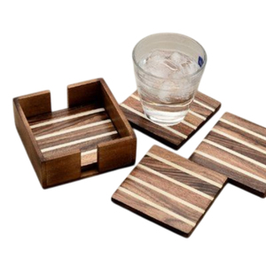 Ensemble de sous-verres en bois de manguier écologique de qualité supérieure, résistants à la chaleur, à rayures, carrés, pour table basse et salle à manger - Product Image 1