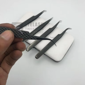 Pince à épiler professionnelle japonaise en acier inoxydable, entièrement noire, avec pointe diamantée, testée à la main, marque privée - Product Image 3