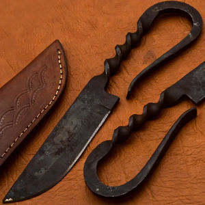 Cuchillo de Cocina Burraq Hecho a Mano, Estilo Medieval, Acero de Damasco Forjado, Hoja Fija, Tamaño Estándar - Product Image 4