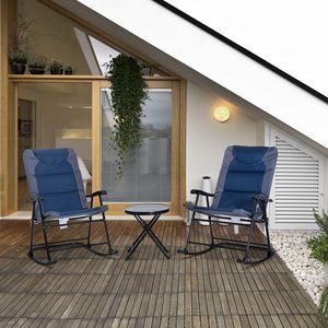 Set Bistrot a Dondolo Blu in 3 Pezzi con Sedie da Patio e Tavolino in Vetro per Intrattenimento all'Aperto - Product Image 2