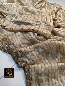 Sari de seda espacial de alta calidad con bordado Cutdana y trabajo de cuentas doradas, conjunto de sari y blusa, proveedor de la India, suministro al por mayor - Product Image 6