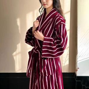 Striped Terry <b>Bathrobe</b> Plush Robe Unisex Luxury Soft Breathable Seamless Ultra Absorbent Spa for Women and <b>Men</b> - Product Image 5