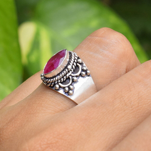 Bague en rubis rose, pierre précieuse non chauffée, sertie en clos, taille marquise, bijoux fins pour mariage, fiançailles, cadeau - Product Image 4