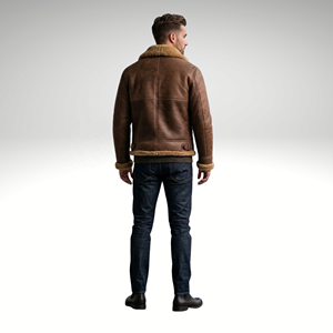 <b>Men</b>’s Ginger Brown Sheepskin Aviator <b>Jacket</b> Real Leather Vintage <b>Flying</b> <b>Jacket</b> - Product Image 2