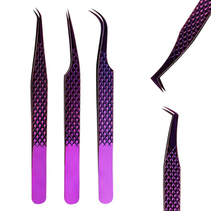 Pince à cils professionnelle en fibre de plasma violette, à 90 degrés, avec poignée diamantée, pour isolation et volume, logo personnalisé, précision en acier inoxydable - Product Image 1