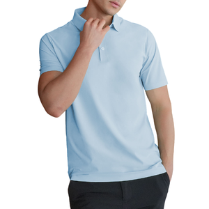 รับพิมพ์โลโก้ตามสั่ง เสื้อยืดแขนสั้นผ้าคอตตอนถักเนื้อนุ่ม ระบายอากาศได้ดี 100%  แบบลำลองติดกระดุม สำหรับผู้ชาย ขายส่ง รับผลิตแบบ OEM - Product Image 1
