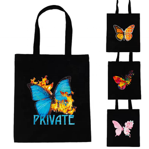 Eco-friendly Canvas <b>Tote</b> Bag <b>with</b> <b>Zipper</b> Closure Custom Size Black Cute Design for Class Students - Product Image 1