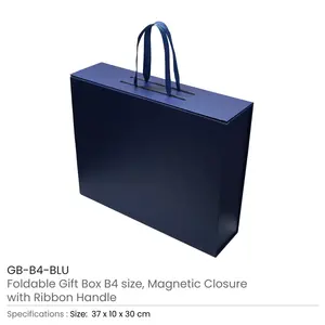 Boîte cadeau rectangulaire pliable avec poignée en ruban et fermeture magnétique, logo UV personnalisable, carton rigide GB-B4-BOX pour artisanat cadeau - Product Image 5