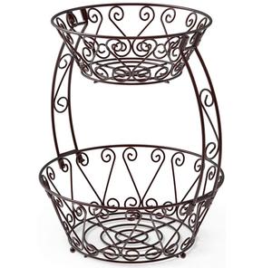 Support à fruits à 2 niveaux en fil métallique avec base en bois, pour comptoir de cuisine, taille et forme personnalisables, meilleure tendance - Product Image 2