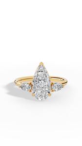 Bague de fiançailles en diamant de laboratoire taille poire allongée, or 10K, incolore VVS, grand modèle à trois pierres, bijoux en or blanc, jaune et rose - Product Image 5