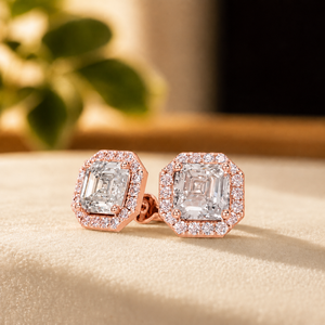 Boucles d'oreilles en argent sterling 925 avec diamant taille Asscher et halo de moissanite certifiées GIA – Bijoux de mariage classiques pour femme - Product Image 5