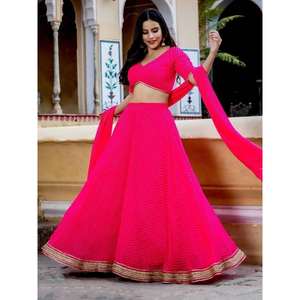 Marvelous Pink Laheriya Print Georgette Diseñador Lehenga Choli para ropa de novio - Product Image 1