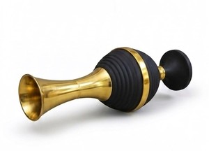 Luxury black <b>ribbed</b> flower <b>vase</b> with elegant gold finish accents, ideal for modern and premium home décor styling. - Product Image 3