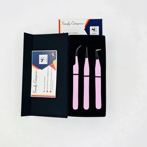 Somofy Enterprises Eyelash Tweezers Set <b>Pink</b> Stainless Steel Precision Tips 10mm Length <b>Box</b> Packaging Custom Logo Fiber Tips - Product Image 1