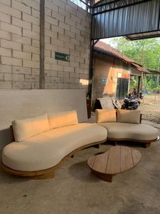 Conjunto de Sofás Curvos de Tela para Jardín, Muebles de Patio de Madera para Exteriores, Asientos para el Borde de la Piscina - Product Image 4
