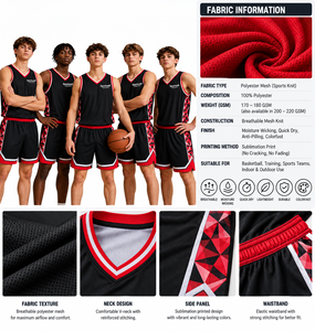 Ensemble de maillots de basket-ball pour hommes Sparkwell, noir et rouge, imprimé géométrique, col en V, sans manches, évacuation de l'humidité, uniforme d'équipe personnalisé, vente en gros - Product Image 4