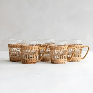 Vente en gros gobelets de tailles personnalisées gobelets à vin boisson champagne verre à couvercle en rotin tasse à boisson avec poignée - Product Image 2