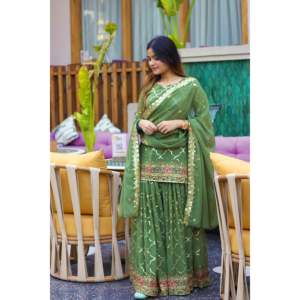 Ensemble de vêtements de fête pour femmes de créateur Sharara Plazzo Dupatta - Product Image 1