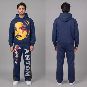 Conjunto Deportivo Casual para Hombre, Estampado, Transpirable, de Invierno, con Capucha, Chaqueta Deportiva con Cierre Completo y Pantalones, 2 Piezas - Product Image 3