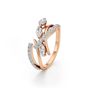 Bague de fiançailles en or rose avec diamant marquise, bijoux fins géométriques de luxe pour femmes - Product Image 4