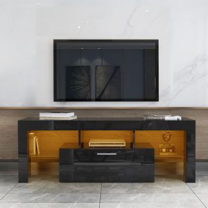 Alla moda TV Stand Cabinet LED luce cintura Remote vetro temprato maniglia in metallo per soggiorno camera da letto disponibile nero - Product Image 1