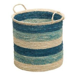 Handwoven Blue Striped Jute Storage <b>Basket</b> <b>for</b> Home Organization Decorative Laundry <b>Hamper</b> with Handles <b>for</b> Living Room Decor - Product Image 1