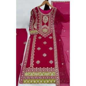 Conjunto de Ropa Tradicional China de Diseñador ST, para Fiestas, Color Rosa Oscuro, Talla M, 810g, Top, Pantalón y Dupatta - Product Image 4