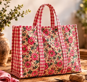 Bolso Tote Floral Acolchado de Algodón 100% Hecho a Mano de Primera Calidad – Herencia Artesanal Sostenible - Product Image 1