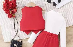 Ensembles de vêtements pour enfants style Western vintage, joli ensemble de mode pour filles, manches courtes, service ODM, pantalon ample à jambes larges - Product Image 2
