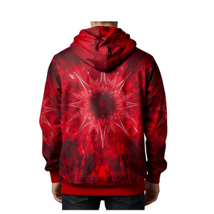 Sudadera con Capucha para Hombre, Color Rojo Carmesí, Sublimada, con Gráfico de Explosión de Energía, Estilo Urbano, Talla Grande - Product Image 4
