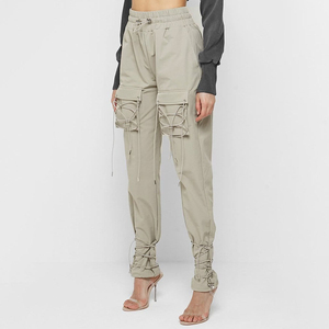 Pantalones cargo para mujer en el último diseño, ajustables y cómodos para uso casual, pantalones cargo de cintura alta para mujer con logotipo/color personalizado. - Product Image 3